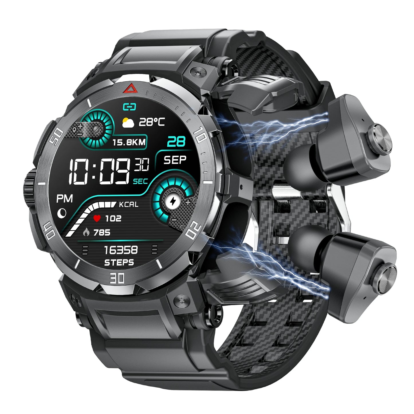 VWAR TWS Tactical Rugged Smart Watch  Bluetooth Call IP68 Waterpoof 100+ Sports Modes Heart Rate Blood Oxygen Monitor