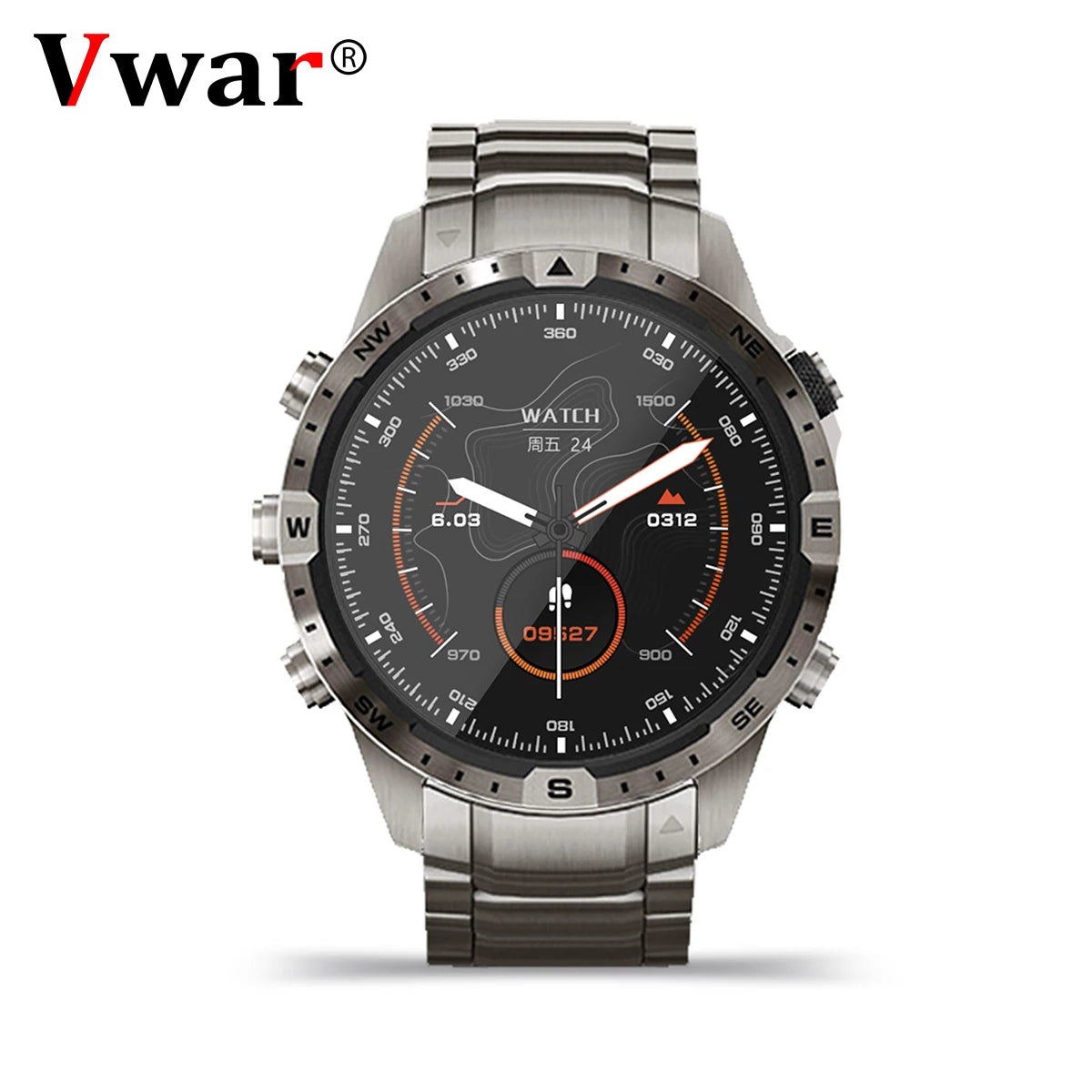 VWAR MARQ Smart Watch Compass 1.6" Screen Titanium Alloy Men Rugged Smartwatch Bluetooth Call NFC