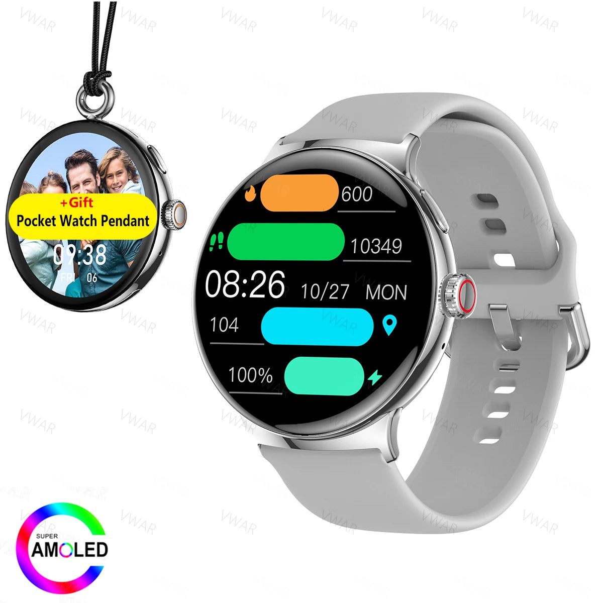 VWAR Pixel 2 Smart Watch 1.43" AMOLED Always-on Display Bluetooth Call