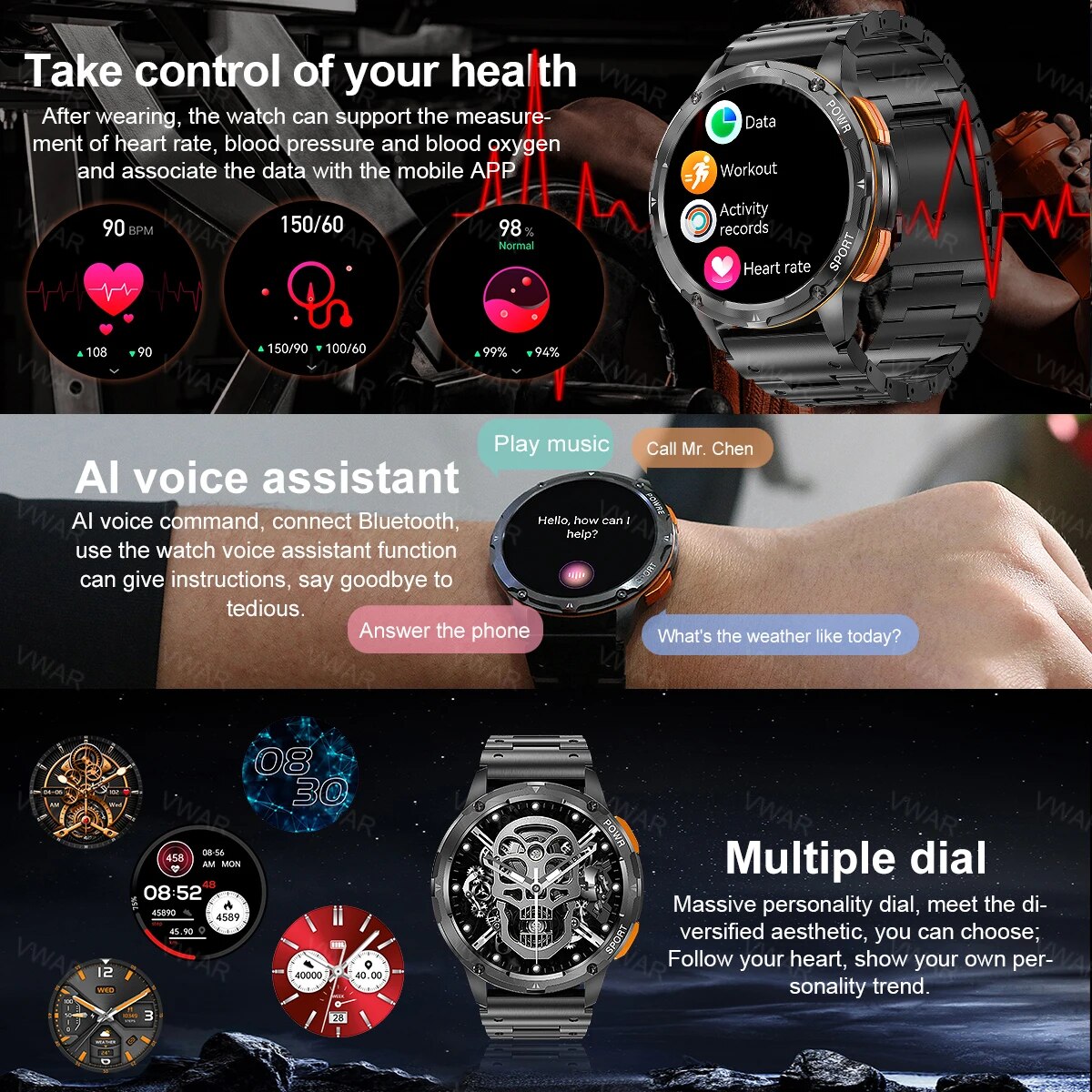 VWAR TANK T2 Military Ultra Smartwatch AMOLED AI Voice Call ip68