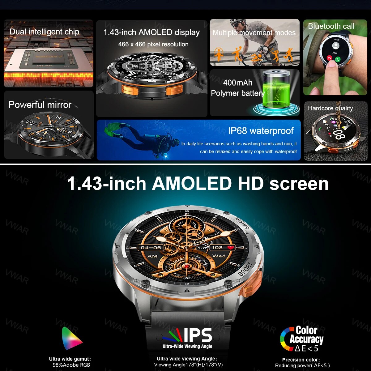 VWAR TANK T2 Military Ultra Smartwatch AMOLED AI Voice Call ip68