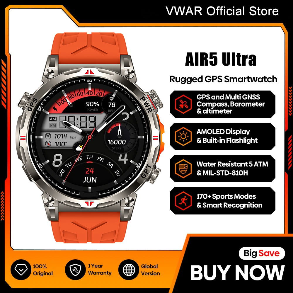 VWAR AIR5 Ultra Smart Watch- Built-in GPS, 30m Waterproof, ChatGPT