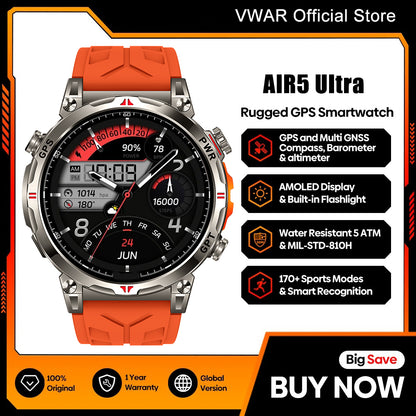 VWAR AIR5 Ultra Smart Watch- Built-in GPS, 30m Waterproof, ChatGPT