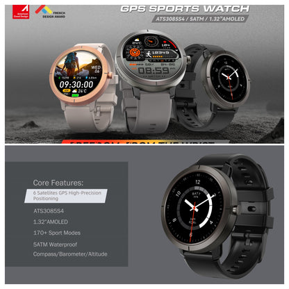 VWAR RUN2 GPS Smart Watch  for Women Men 5 ATM IP69K Waterproof Built-in Compass Barometric Altimeter