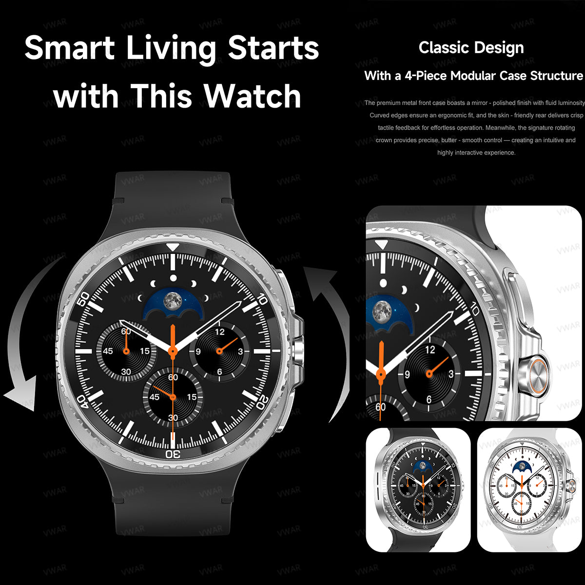 VWAR HD8C Smart Watch 8 Classic 46mm with Rotating Bezel, NFC, 3ATM Waterproof