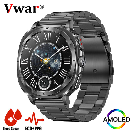 VWAR U7 Life Health Smart Watch 47mm ECG+PPG 1.43" AMOLED Non-Invasive Blood Sugar SpO2 Bluetooth Call for Samsung IOS