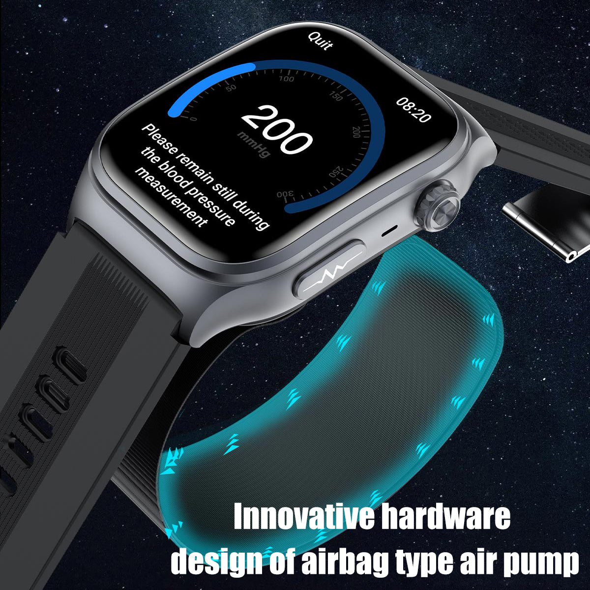 VWAR D2 Medical Grade Smart Watch Air Pump Air Bag Blood Pressure Monitor ECG Non-invasive Blood Sugar Heart Rate Uric Acid Elder Watch for Huawei IOS Phone