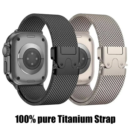 100% pure Titanium Milanese Loop Strap for Apple Watch Ultra 1 2 49mm 10 46mm Natural Titanium Band