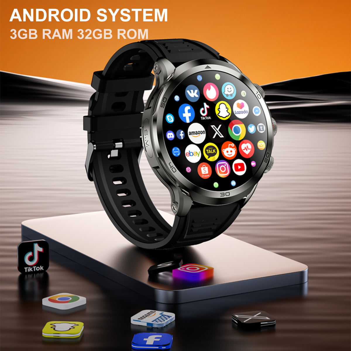 VWAR Core4 Android Smart Watch with 1.85 AMOLED and 4G GPS