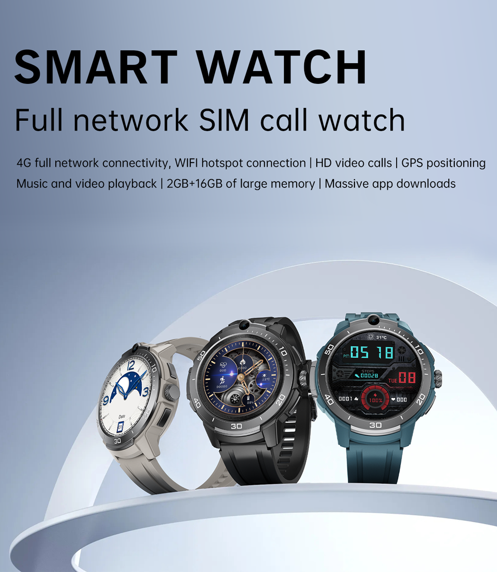 VWAR R8 Pro Smart Watch Android 9.1 & Bluetooth Dual Systems, Support SIM Card Camera GPS WIFI Google Play store