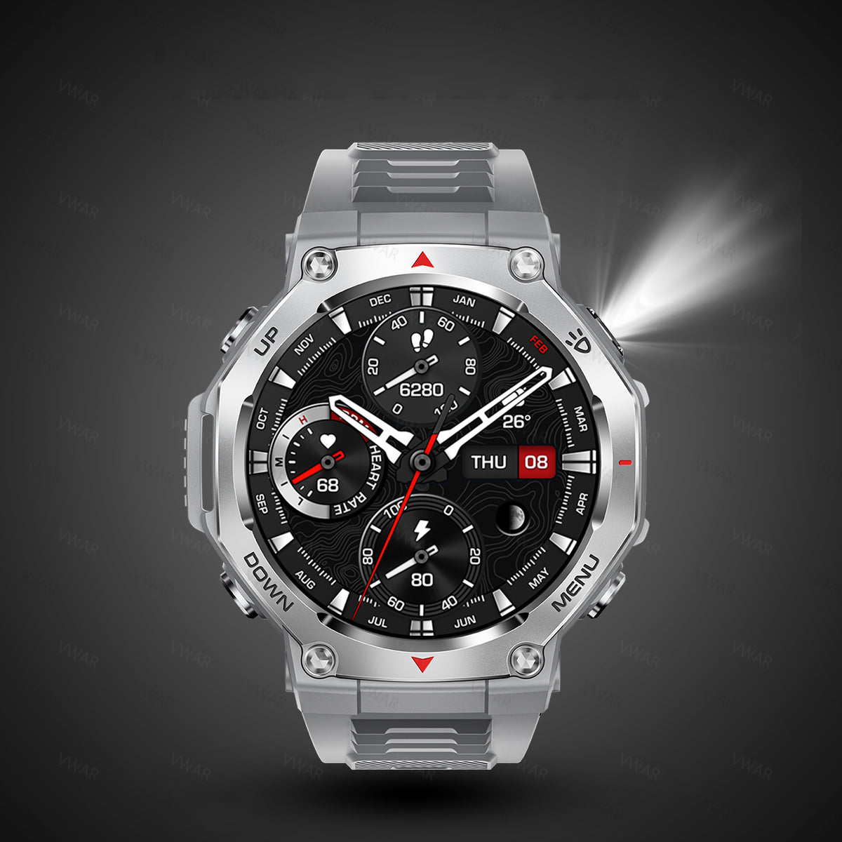 VWAR T-Rex Smart Watch with Flashlight & UV Light 5ATM Waterproof Bluetooth Call