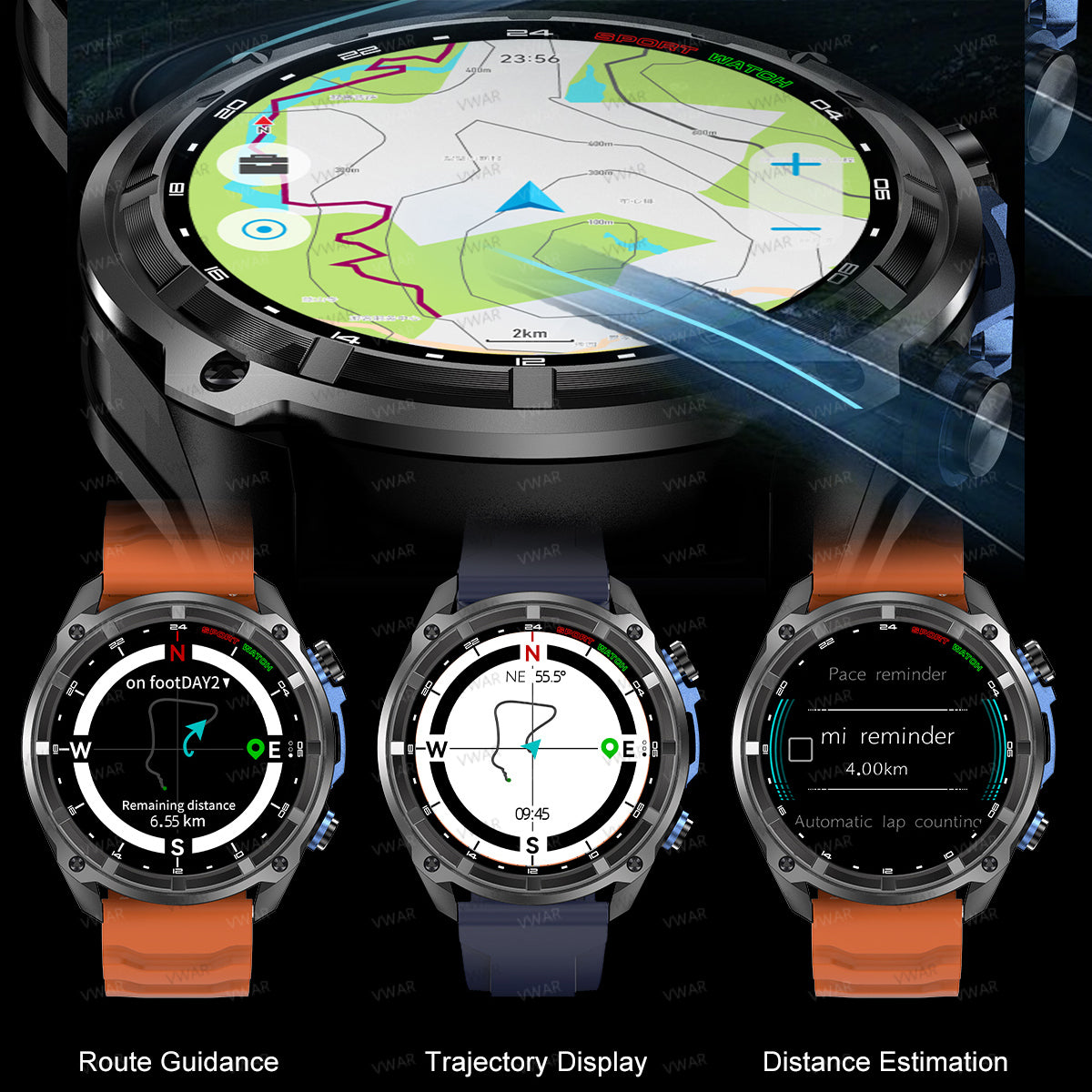 VWAR TANK T5 Tactical Smart Watch Built-in GPS Offline Map, 4GB Memory, 3 ATM Waterproof Men Military Watches