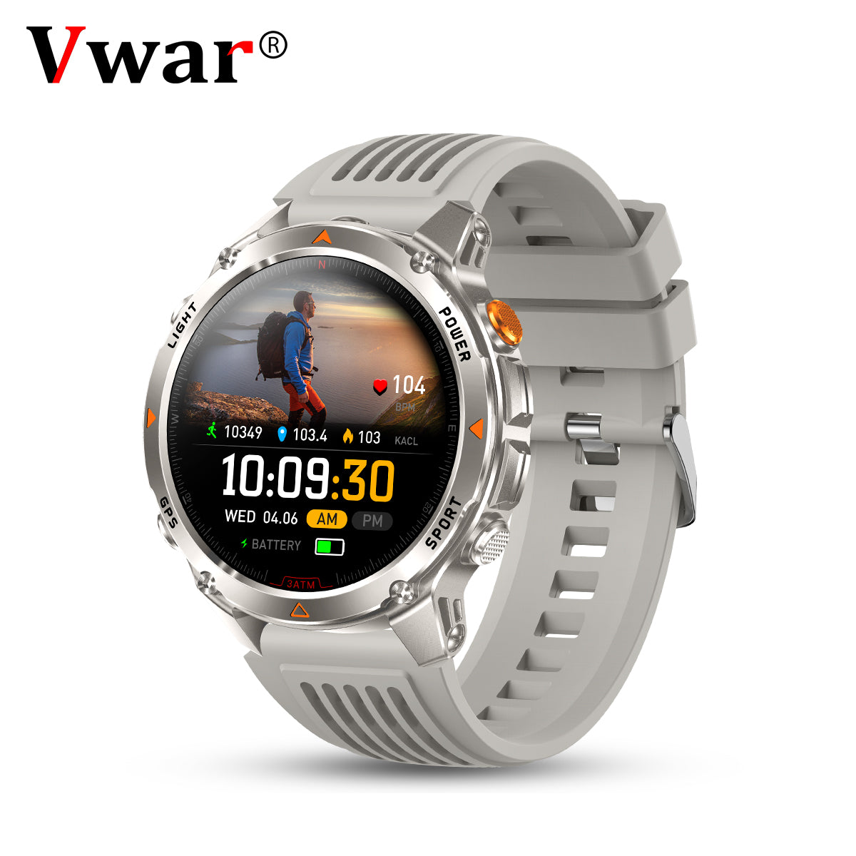 VWAR Tactical GPS Smart Watch-30m Waterproof, LED Flashlight